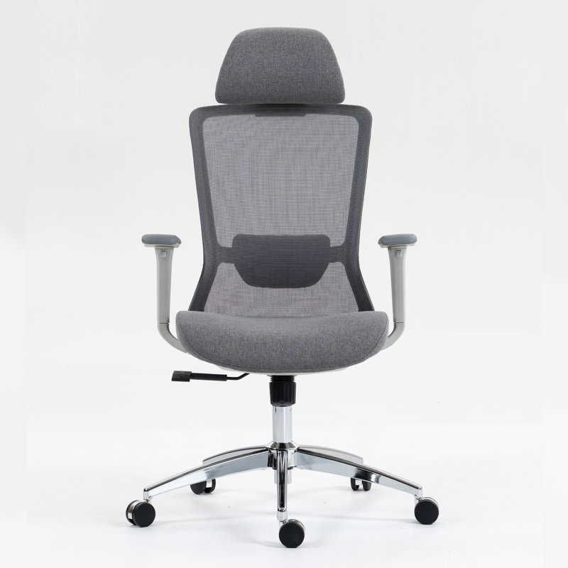360° Swivel Silent Casters Base Luxury Comfort Office Chair, Gray/Silver