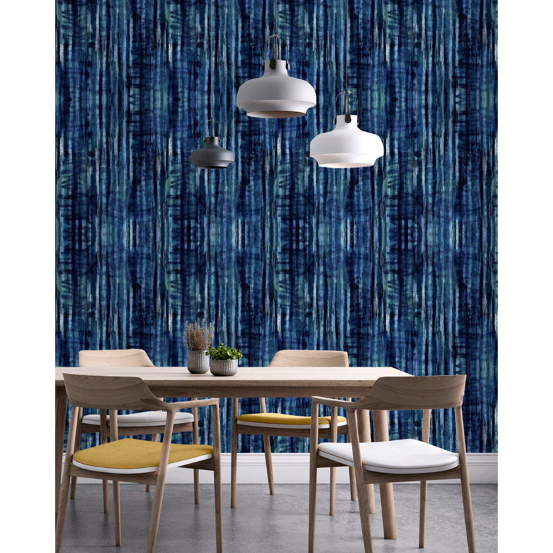 World Of Fabrics Striped Wallpaper Roll, Indigo blue