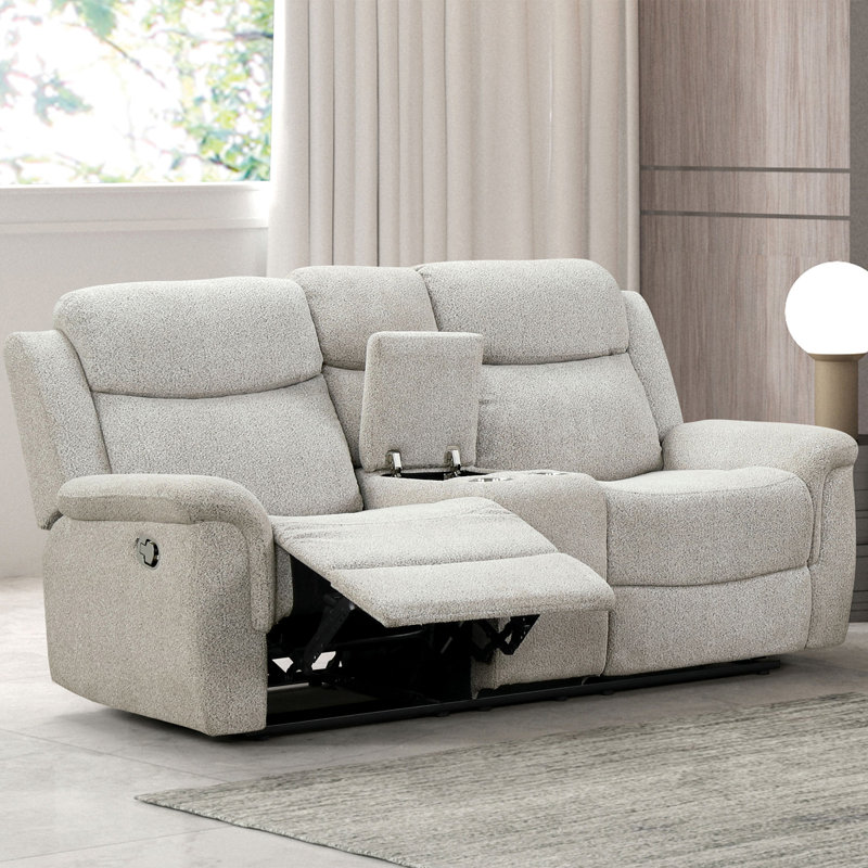 Causeuse contemporaine l 68,4 po avec console, gris clair
