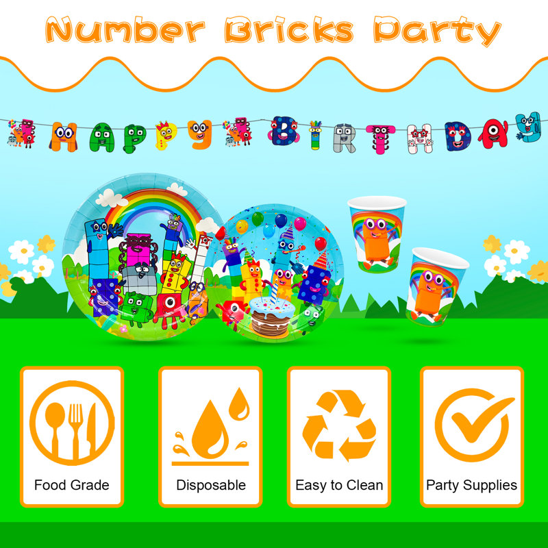 112 pièces décorations d'anniversaire Number Blocks, vaisselle de fête Number Blocks 