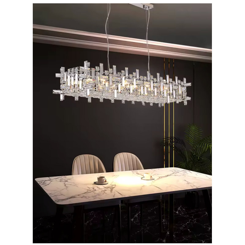  Lustre en cristal clair imperium | Carré et allongé | 47 x 6 x 6, H 11,81 po x l 12,59 po x P 49,21 po