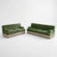 Ensemble de canapés de salon 2 pièces en velours vert olive, capitonné, jupe à franges et siège modulable.-1652844487