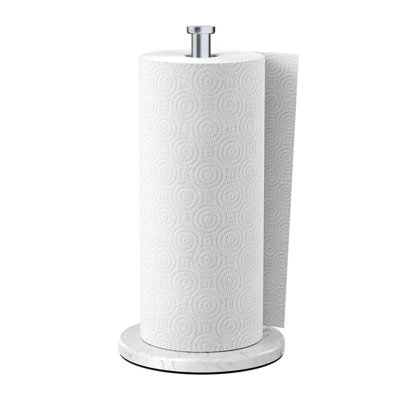 Porte-essuie-tout autoportant, Argent / marbre blanc