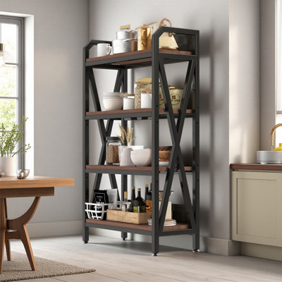 Étagère de cuisine 55 po à 4 niveaux avec tablettes de rangement en métal et en bois