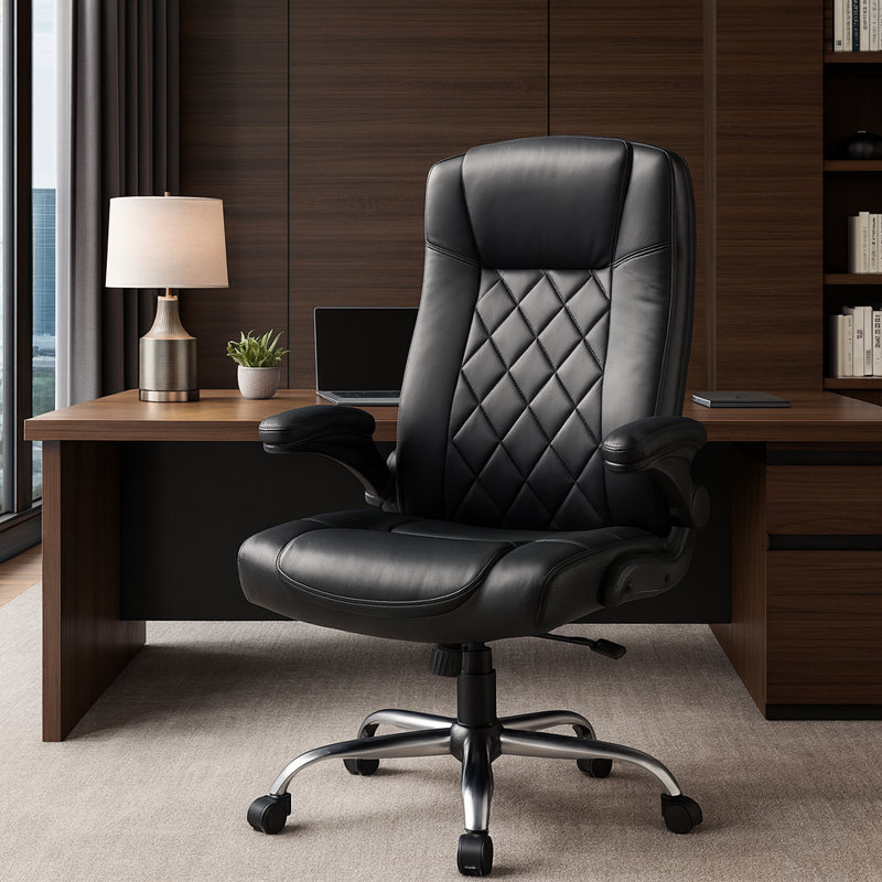 Fauteuil de direction ergonomique avec accoudoirs rabattables, Noir