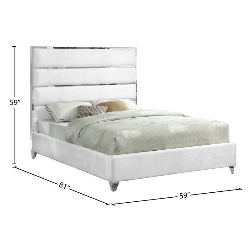 Dietz Upholstered Platform Bed, Full, White Velvet