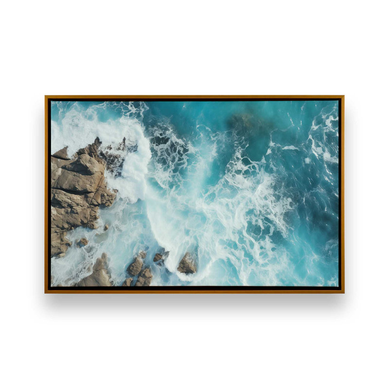 Sapphire Seaside Dance, reproduction d'art encadrée sur toile par Azure Artisanal Studio, Cadre flottant or poli