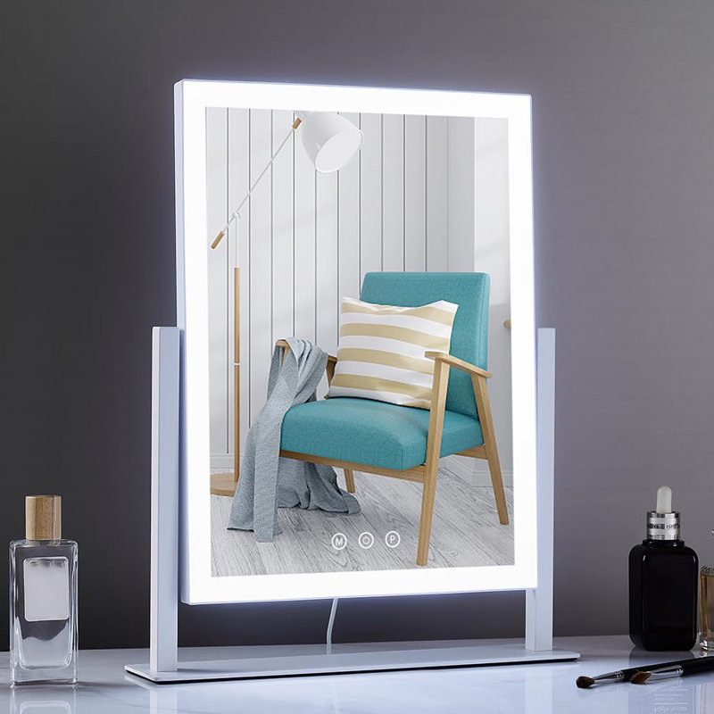 Miroir de salle de bain style Hollywood avec lumières DEL, 3 modes d'éclairage couleur, miroir grossissant 5 fois, commande tactile intelligente, rotation à 360 ° pour l'application de maquillage