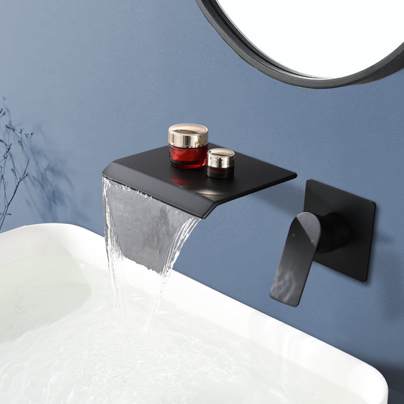 Wall Mount Waterfall Tub Faucet, Matte Black