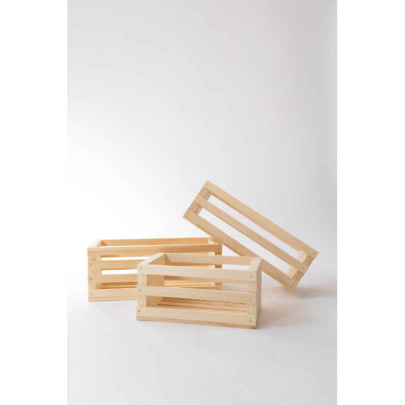 Ensemble de 3 boîtes en bois massif, Beige