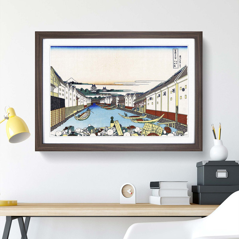 Nihonbashi in Edo by Katsushika Hokusai - Framed Print, 27cm H x 36cm W x 2cm D, Walnut Framed