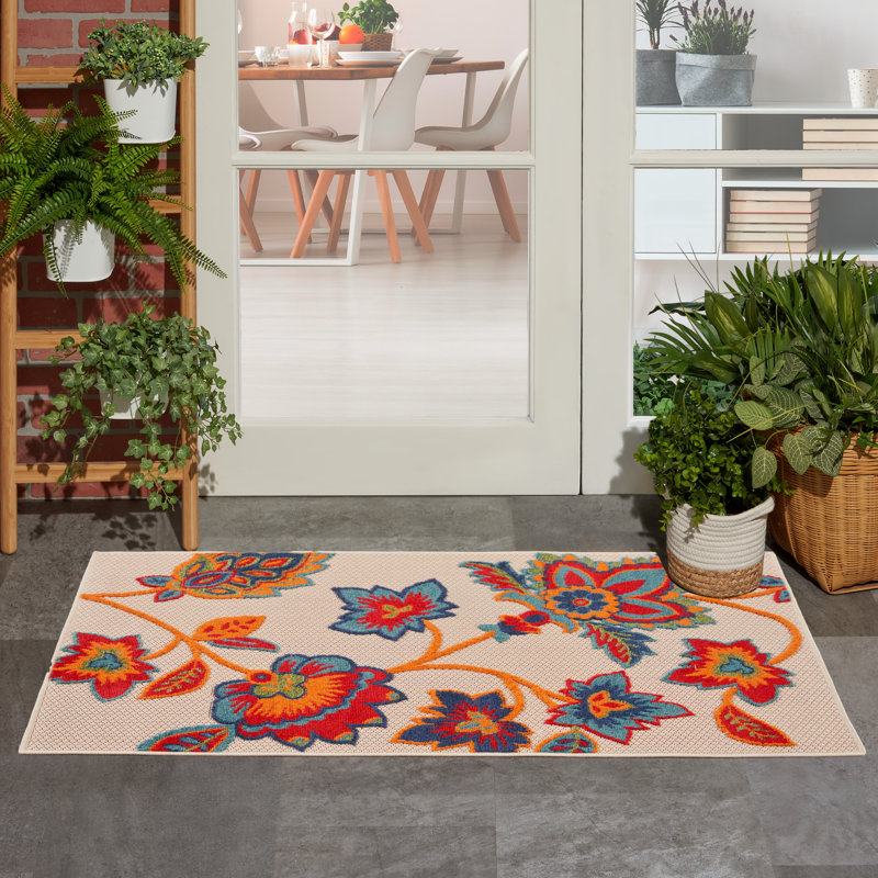 Tapis intérieur / extérieur multicolore à motif floral Anastasios, Rectangle 2 pi 8 po x 4 pi