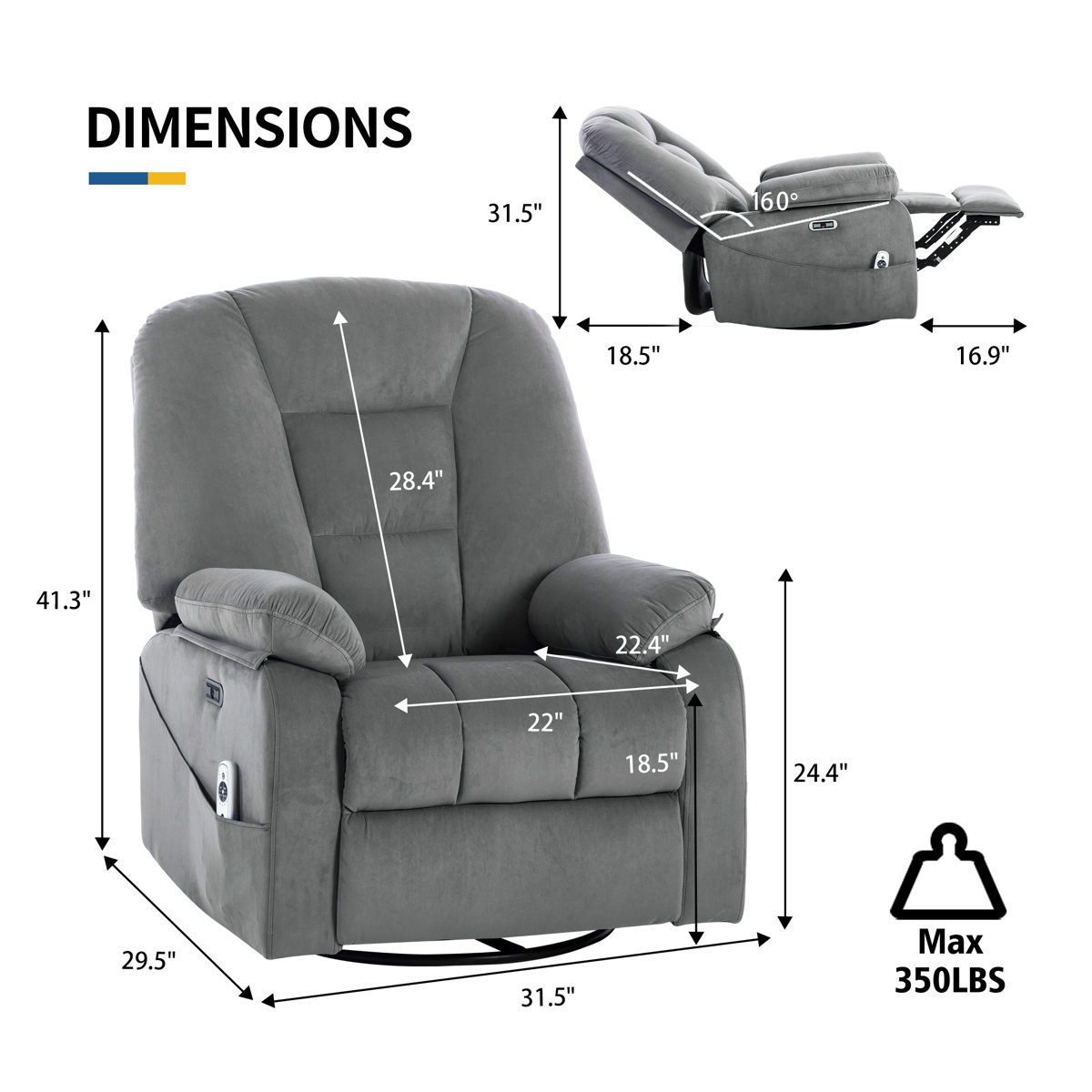 Latitude Run® Oversized Power Swivel Rocker Recliner Chair for Adults ...
