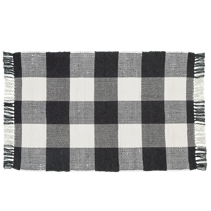 Tapis Lisseth Gracie Oaks Buffalo Check - noir et crème, Rectangle 3 pi x 5 pi