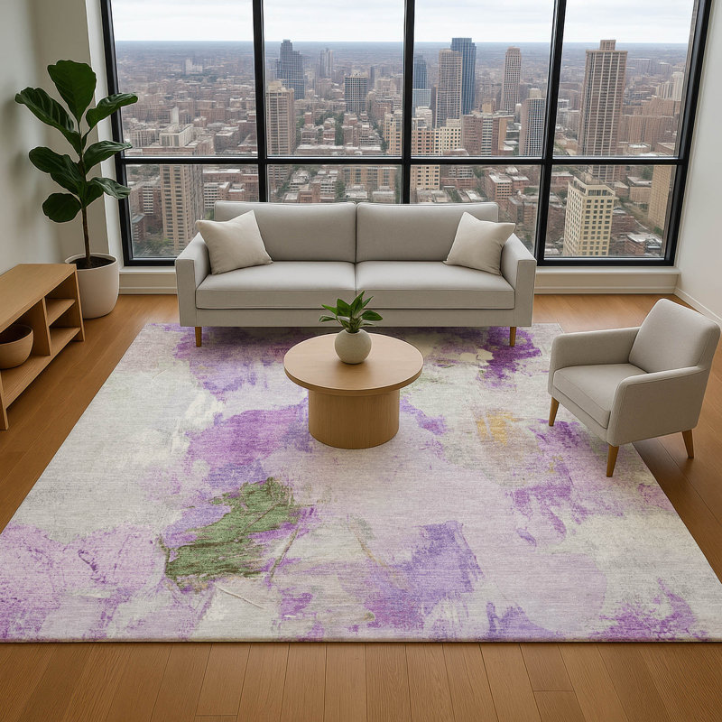 Tapis abstrait lavable à la machine de qualité supérieure Emest AMF1914, Rectangle 5 pi x 7 pi 6 po