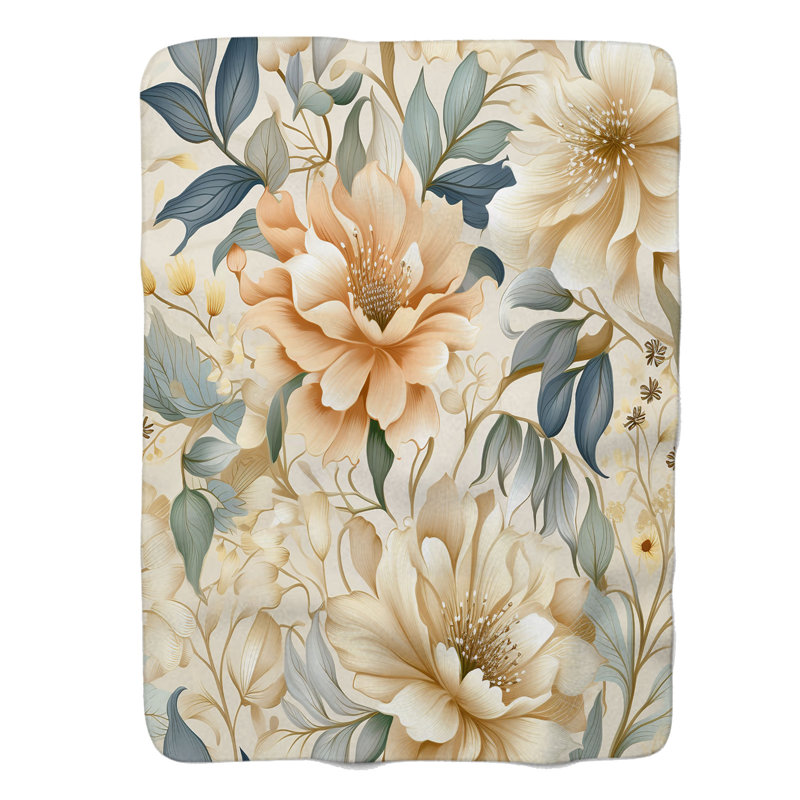 Beige Petals - 1 pièce Sherpa Premium, Grand lit