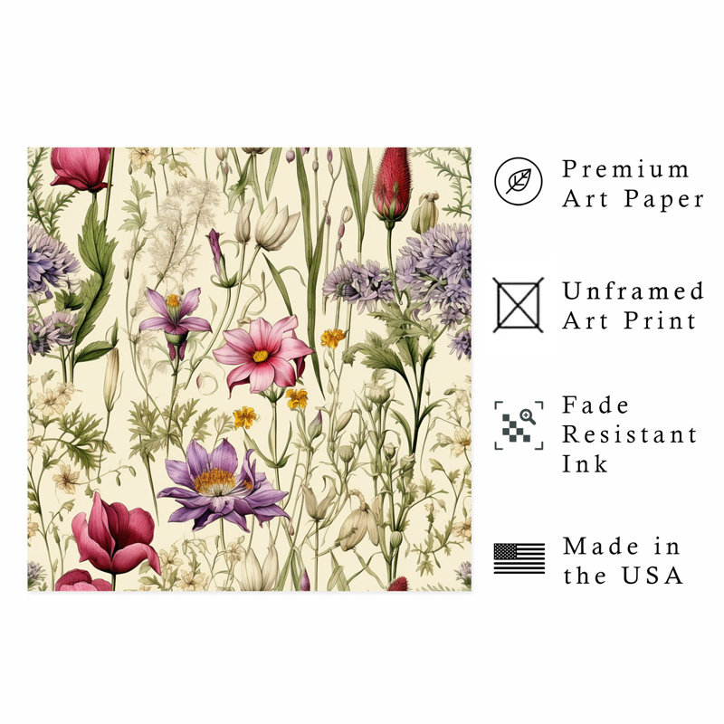 «Botanical Wildflowers Pattern V Cottage», reproduction d'art non encadrée
