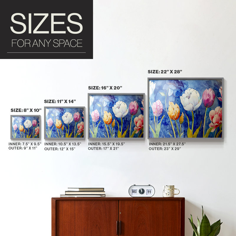 Floral Series-LXXV -Framed Print - Restickable, H 11 po x l 14 po, Gris