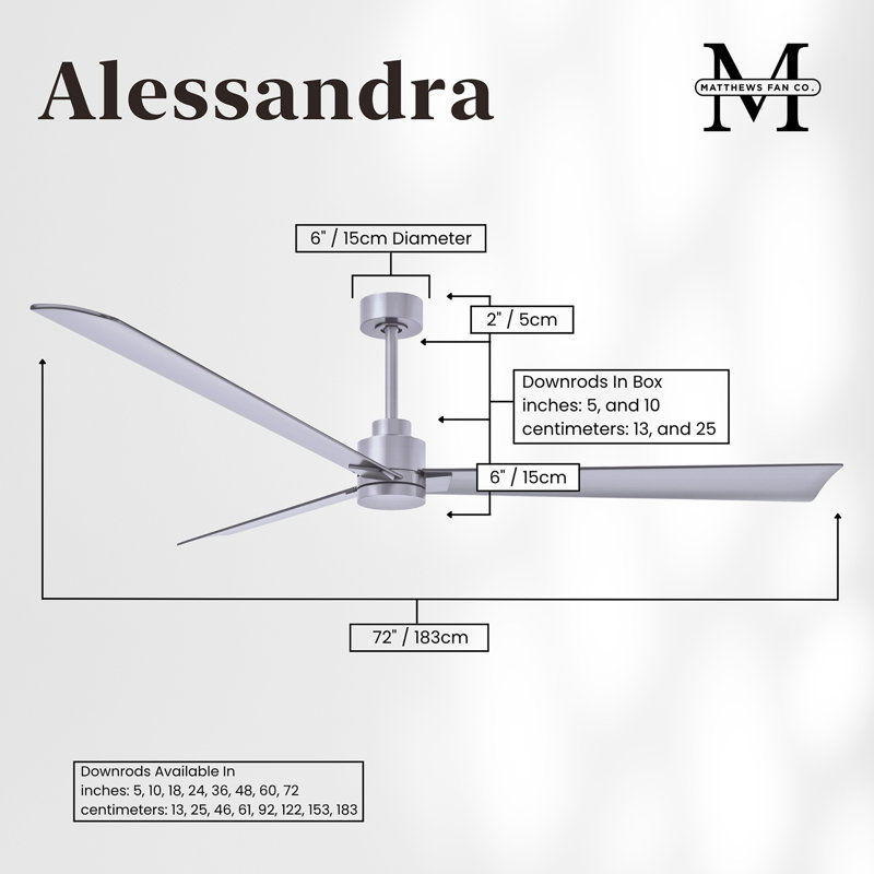 Alessandra Outdoor Downrod Ceiling Fan, Brushed Nickel, Brushed Nickel