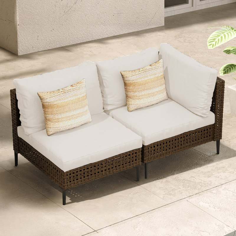 2-Piece Wicker Outdoor Patio Sectional, Beige/Brown