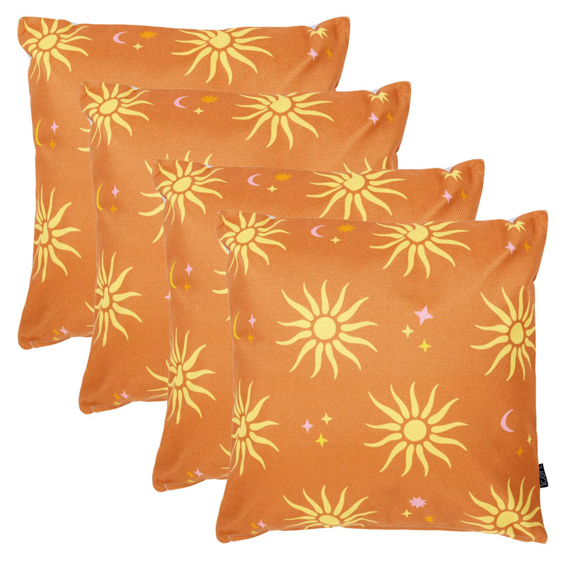 Indoor / Outdoor Abstract Square Cushion, Yellow/Orange Summer Sun