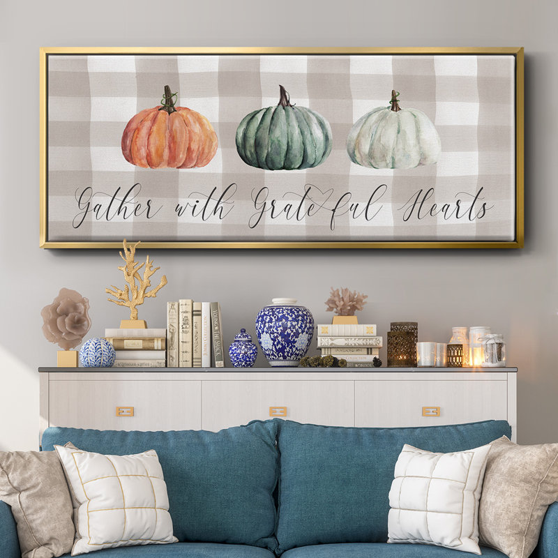 «Gather With Grateful Hearts», toile encadrée, H 20 po x l 50 po