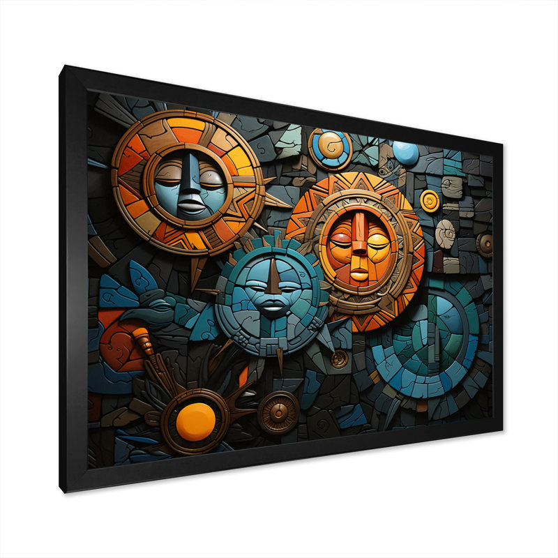 Mosaïque de culture africaine sur toile, Cadre simple noir, H 24 po x l 32 po x P 1 po