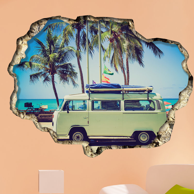 Décalcomanie murale « view » à travers le 3d wall camper van