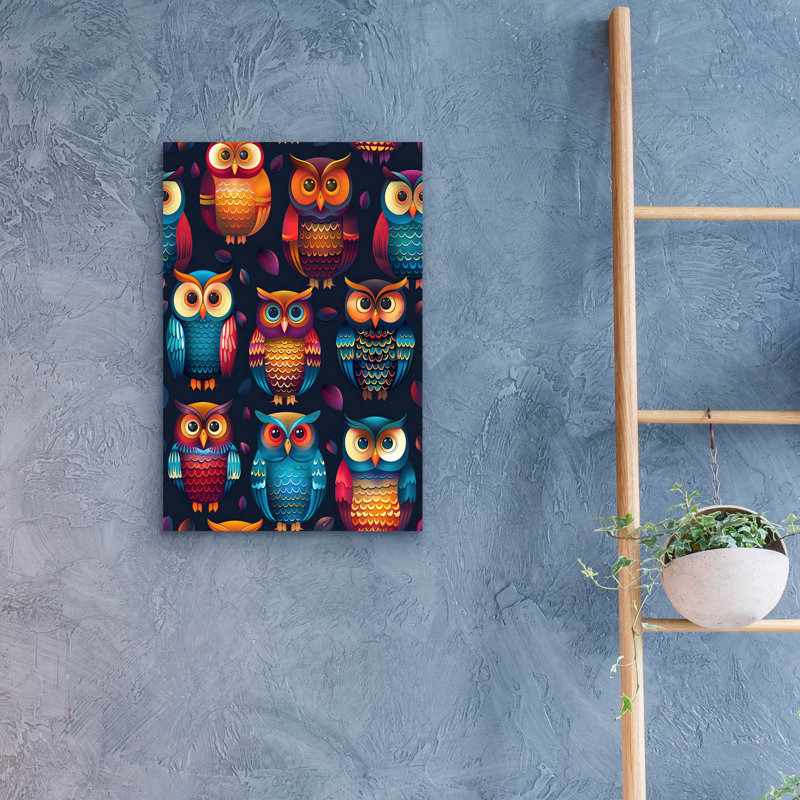 «Color Pattern Small Owl» par Momart, peinture murale en verre acrylique, H 24 po x l 16 po x P 0,2 po
