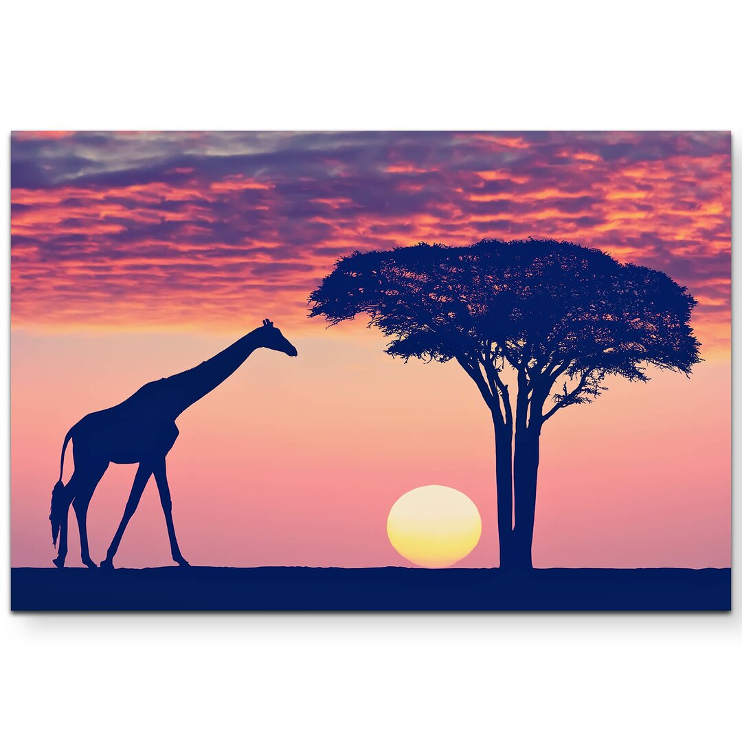 Leinwandbild Giraffe bei Sonnenntergang