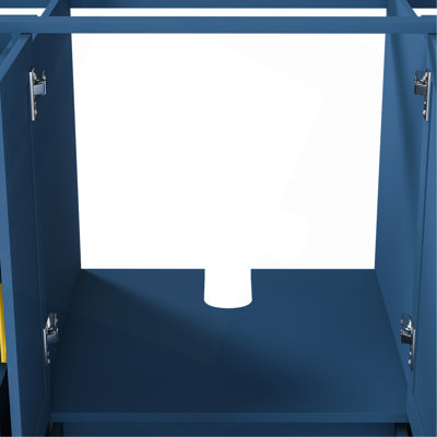 Meuble-lavabo de salle de bain de 42 pouces avec 2 portes doubles à fermeture douce et 9 tiroirs à glissière lisses (bleu)