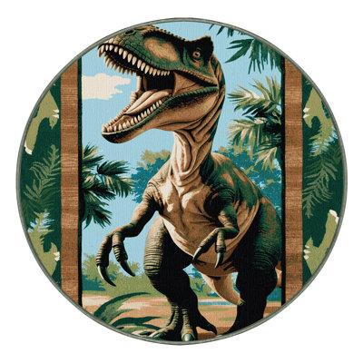Machine Washable Dinosaurs Green Area Rug
