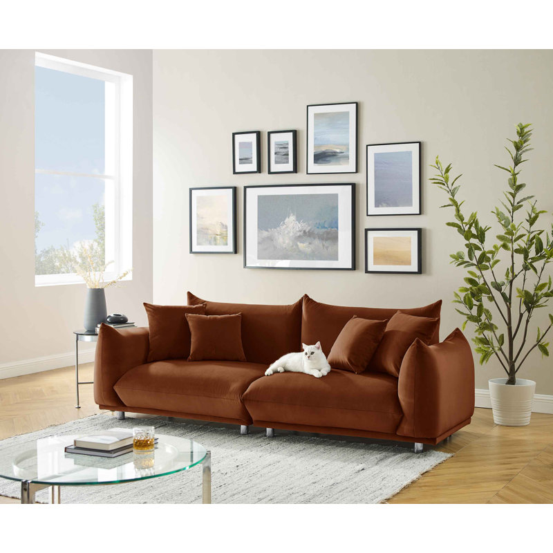 Arnya 225.8Cm Round Arms Sofa, Curry Velvet