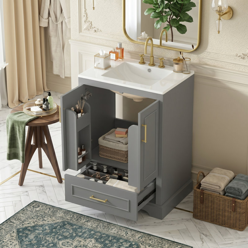 Meuble-lavabo 24 po avec lavabo en céramique, Gris