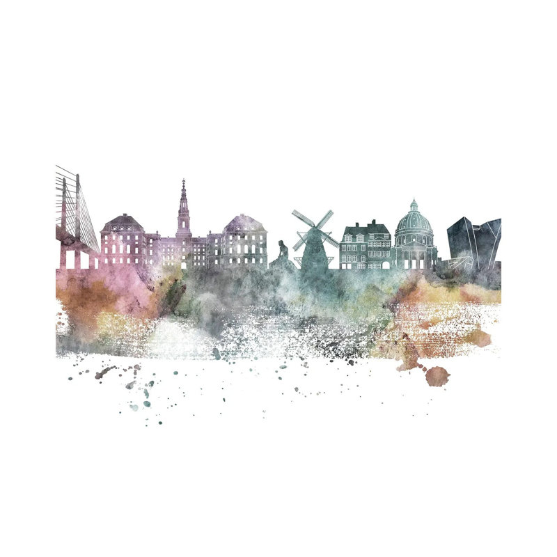 Copenhagen Pastel Skyline by Wall Decor Addict - Wrapped Canvas Painting, 101.6 cm H x 66.04 cm W x 1.91 cm D