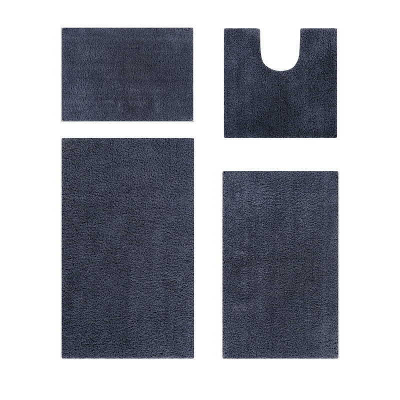 Annaise Micro Plush 100% Polyester Machine Washable Solid Pattern 4 Piece Bathroom Rug Set, Charcoal