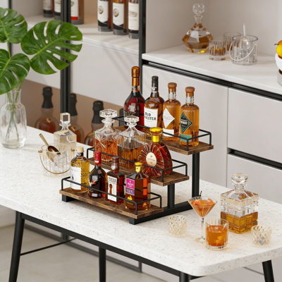 3-Tier Countertop Liquor Bottle Display Shelf And Organizer, Rustic Wine Rack For Whiskey, Spirits, Coffee Syrups, And Home Bar Storage by Trent Austin Design