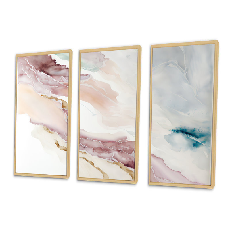«Sudden Solitude in Elevated Blush III», ensemble d'art mural abstrait à l'encre liquide, H 20 po x l 36 po x P 1 po