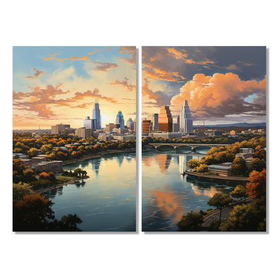 Austin City Cityscape IV - décoration murale orange 2 panneaux