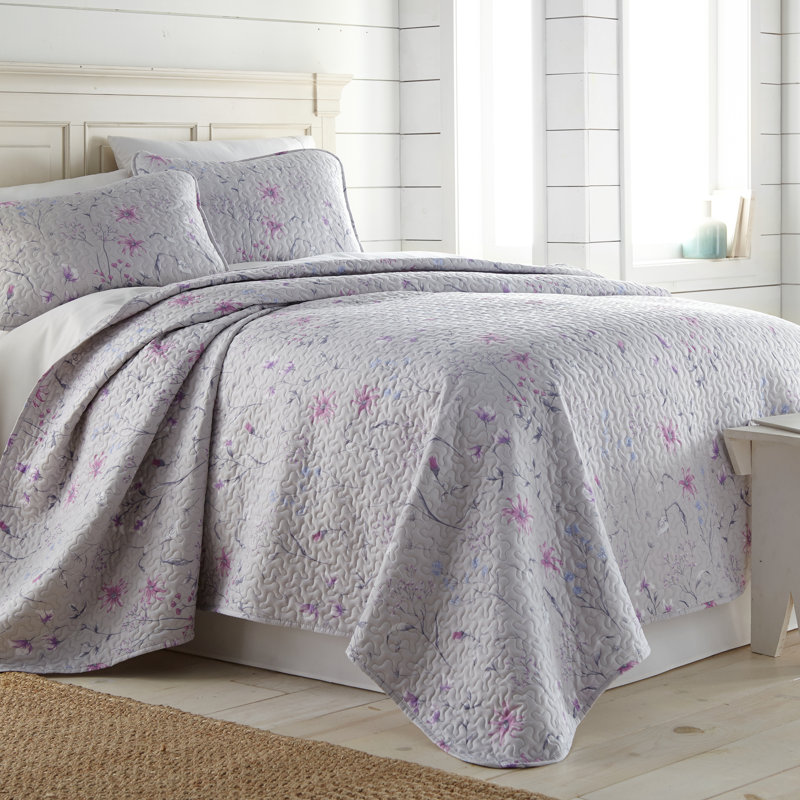 Secret Meadow Grey Full Microfiber Reversible Quilt Set