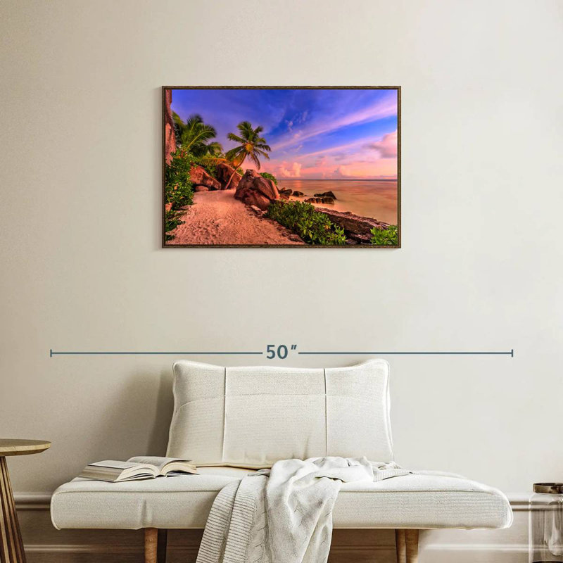 La Digue Sundown, 31 po x 21 po, Cadre flottant noyer
