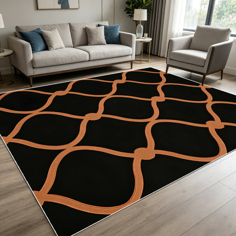 1PC Black and Tan Geometric Trellis Pattern area rugs for Living Room, Soft and Comfortable, Suitable for all seasons, easy-to-maintain, machine washable Indoor Mat, Under Table Farmhouse suitable for dining room, bedroom, entryway, kitchen, home