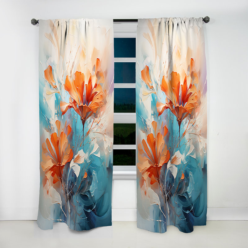 Gotzon Beige And Blue Whispering Breeze I - Impressionism Curtain - Velvet Room Darkening - 1 panel, 52" W x 120" L