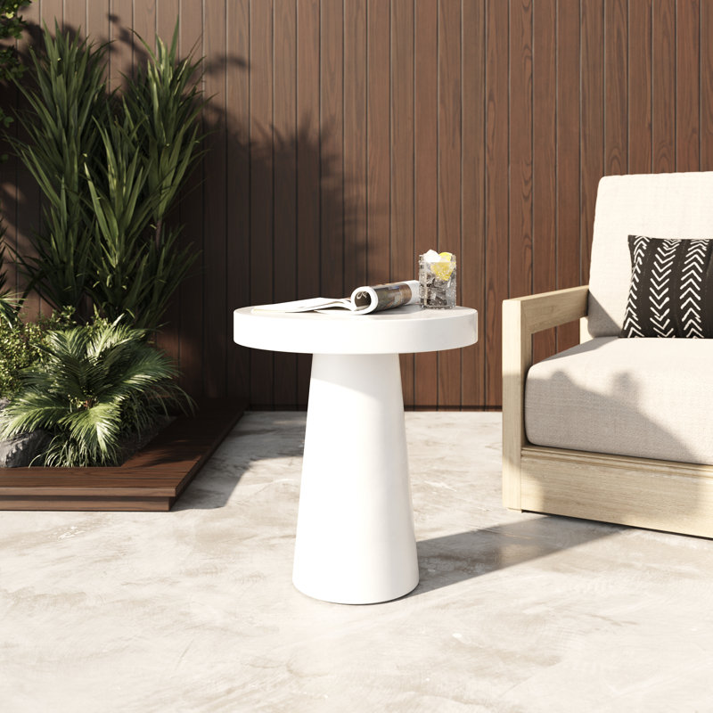 Prevelly 18" Concrete Round Patio Table, White