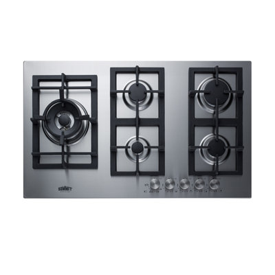 Summit Appliance 20" 22" 24" 30" 36" 40" 48" 60" Black Smart 5 Burner Cooktop with Dual Size Power Burner and with Downdraft Ventilation