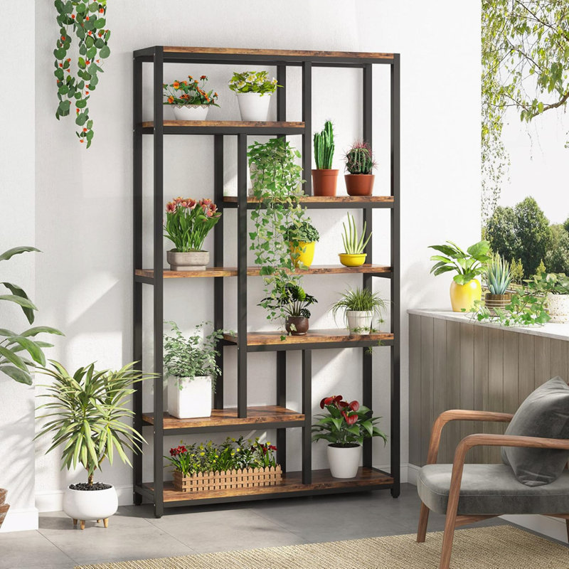 78.7" Extra Tall 7-Tier Industrial Vintage Rustic Brown Etagere Bookcase, Rustic Brown
