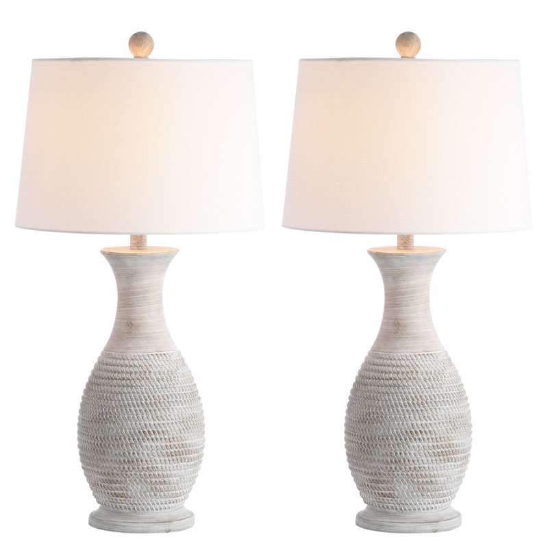 Gray and White Coastal Resin Table Lamp Set with Empire Shade