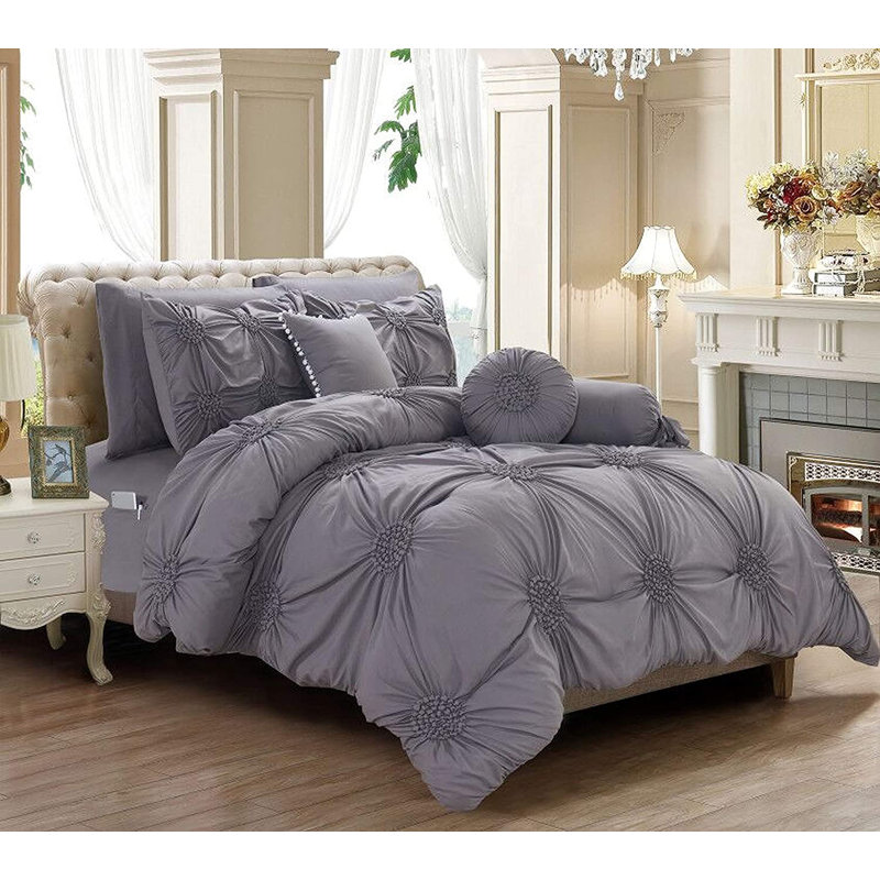 Gray Microfiber Full Down Alternative Reversible Bed in a Bag Set