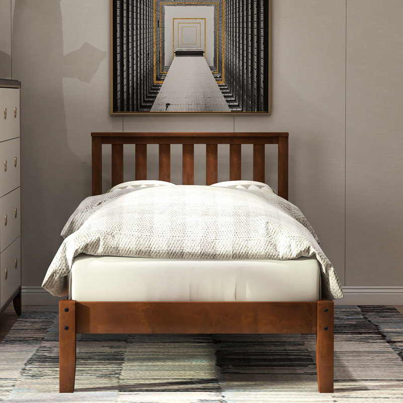 Twin Wood Platform Bed With Headboard, Solid Slat Foundation   Size Bed, Headboard And Robust Support