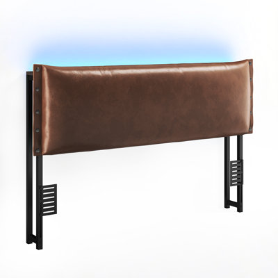 Headboard for Queen Size Bed,Retro Oil-Waxed Leather Upholstered Head Board with Smart LED Lights (60,000 DIY Colors), Hidden Storage & USB/Type-C Ports, 3-Level Height Adjustable